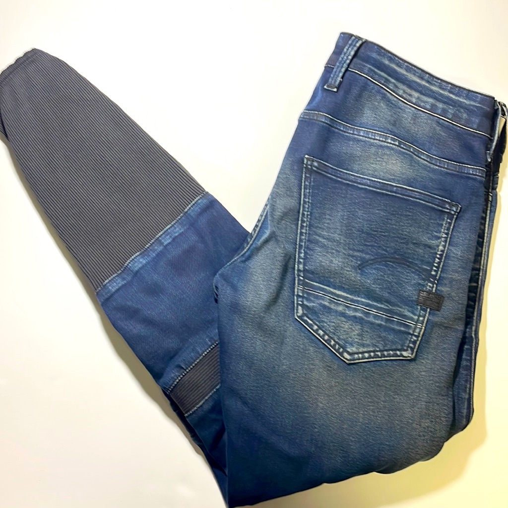 G-Star Raw Mens 33x34 Deconstructed 3d Slim Fit Biker Denim Blue Jeans Euc